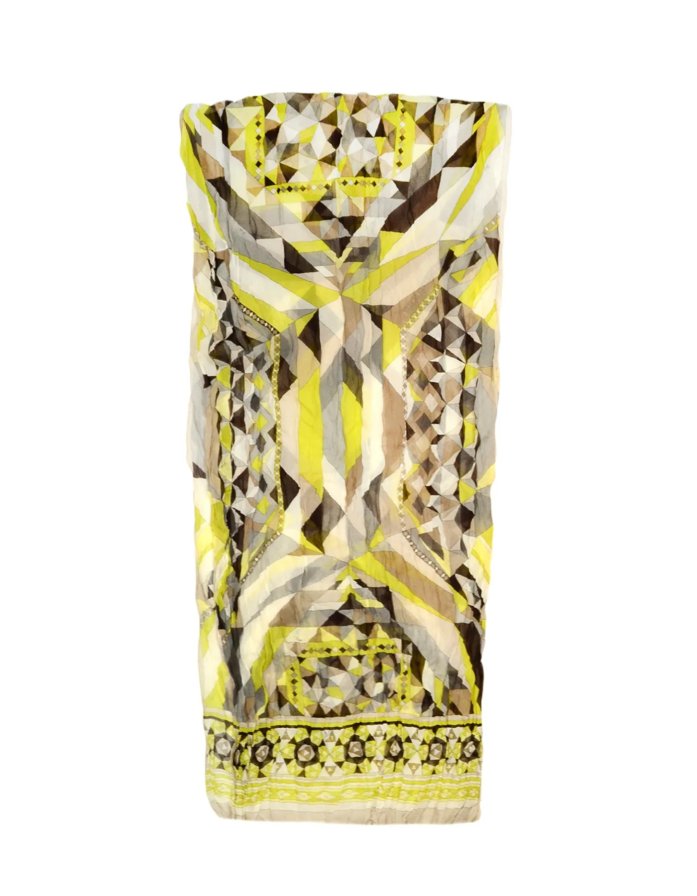 Emilio Pucci Yellow & Grey Silk Crinkled Scarf