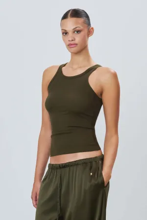 Eterne - High Neck Fitted Tank in Moss