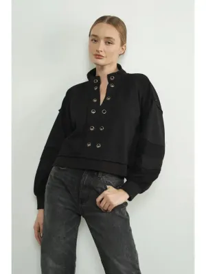 Eyelet Placket High Neck Sweatshirts