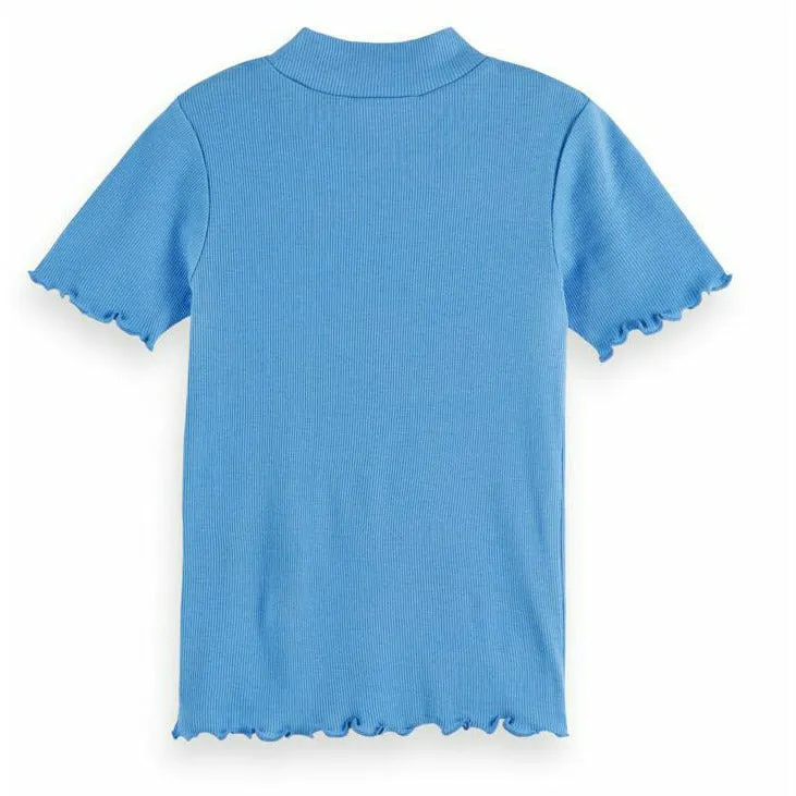 Fitted High-Neck Rib Knit Tee - Quilt Blue