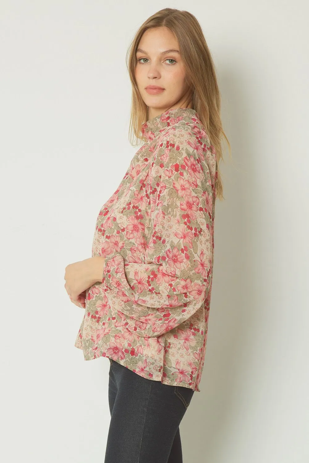 Floral Drape Neck Blouse