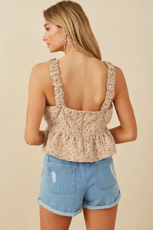 Floral Strap Cropped Peplum Top