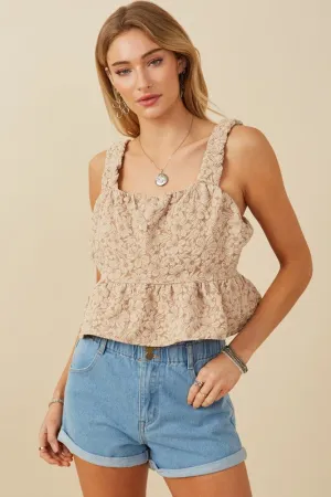 Floral Strap Cropped Peplum Top