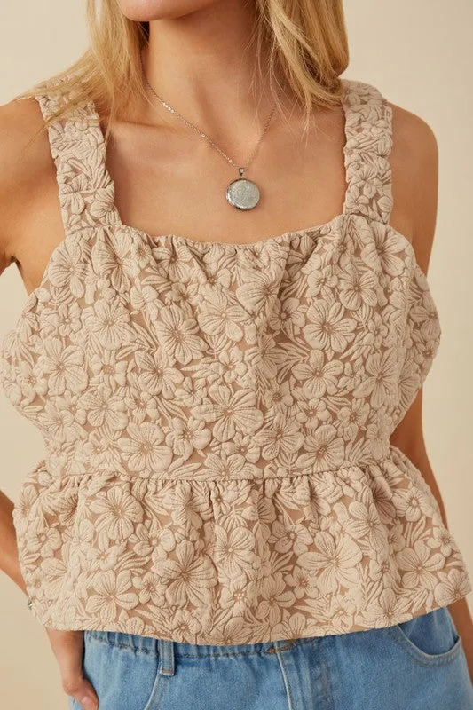 Floral Strap Cropped Peplum Top