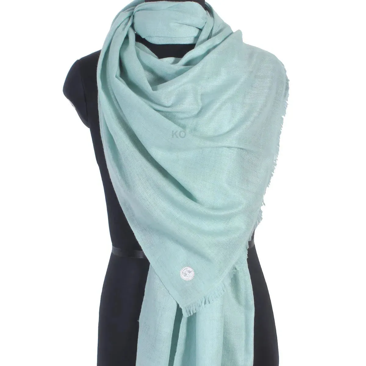 GI CERTIFIED ARCTIC BLUE SOLID CASHMERE PASHMINA STOLE