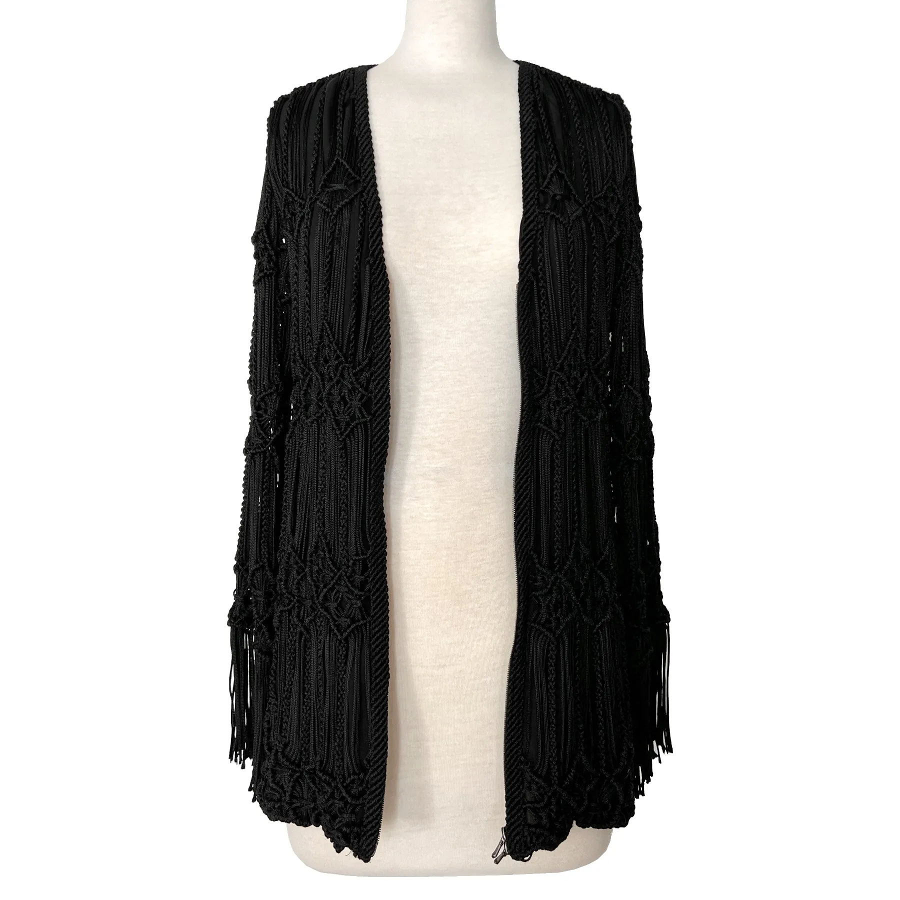 Giorgio Armani Jacket Black Crochet Macrame Fringe Blazer Jacket Size US 8