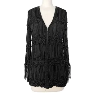 Giorgio Armani Jacket Black Crochet Macrame Fringe Blazer Jacket Size US 8