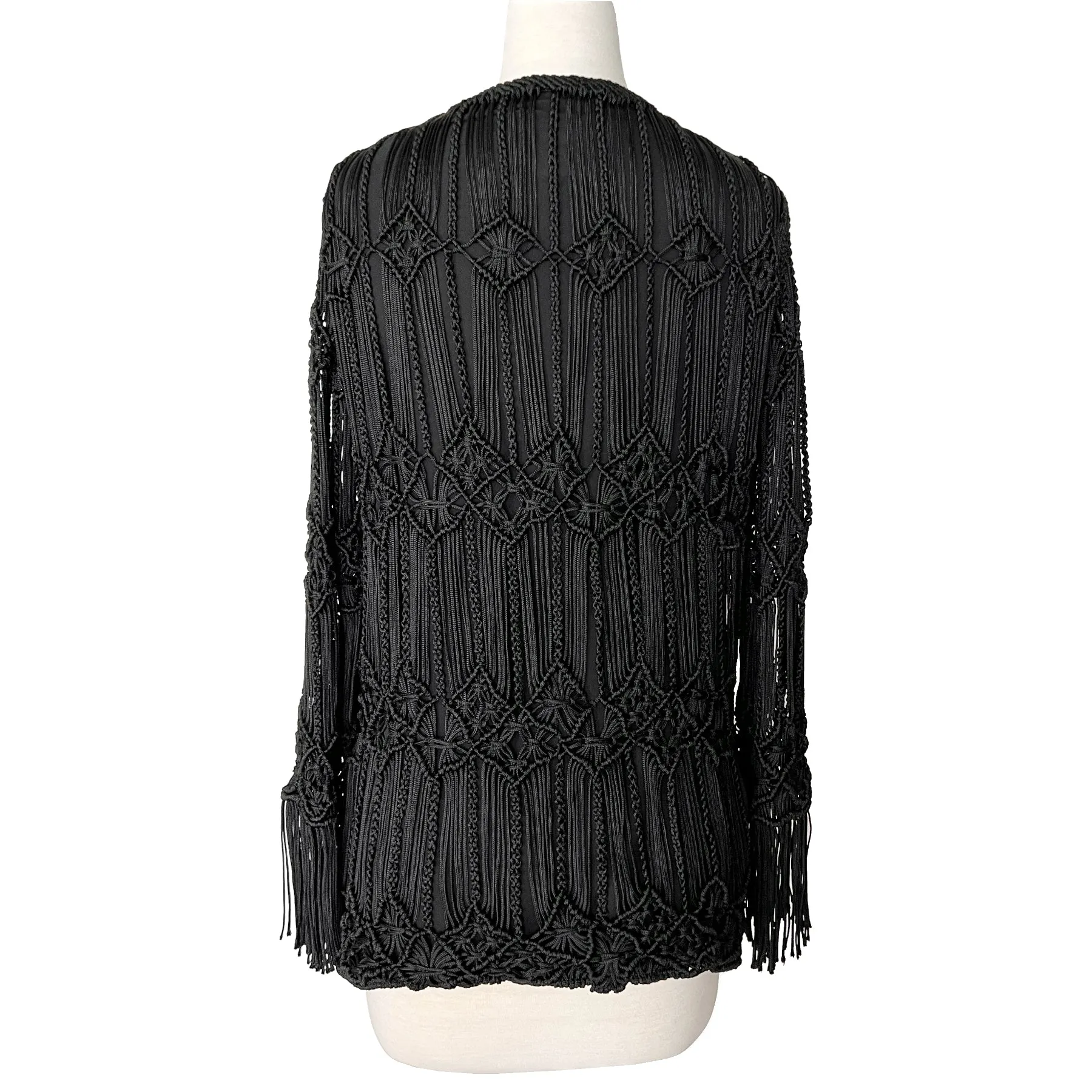 Giorgio Armani Jacket Black Crochet Macrame Fringe Blazer Jacket Size US 8