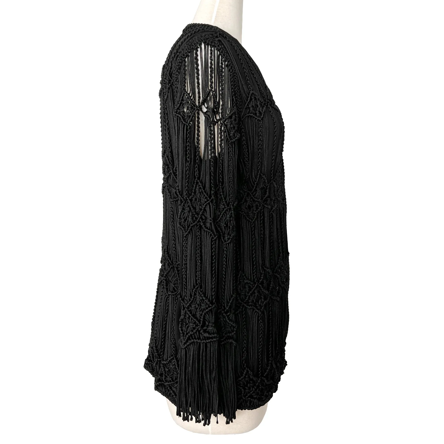 Giorgio Armani Jacket Black Crochet Macrame Fringe Blazer Jacket Size US 8
