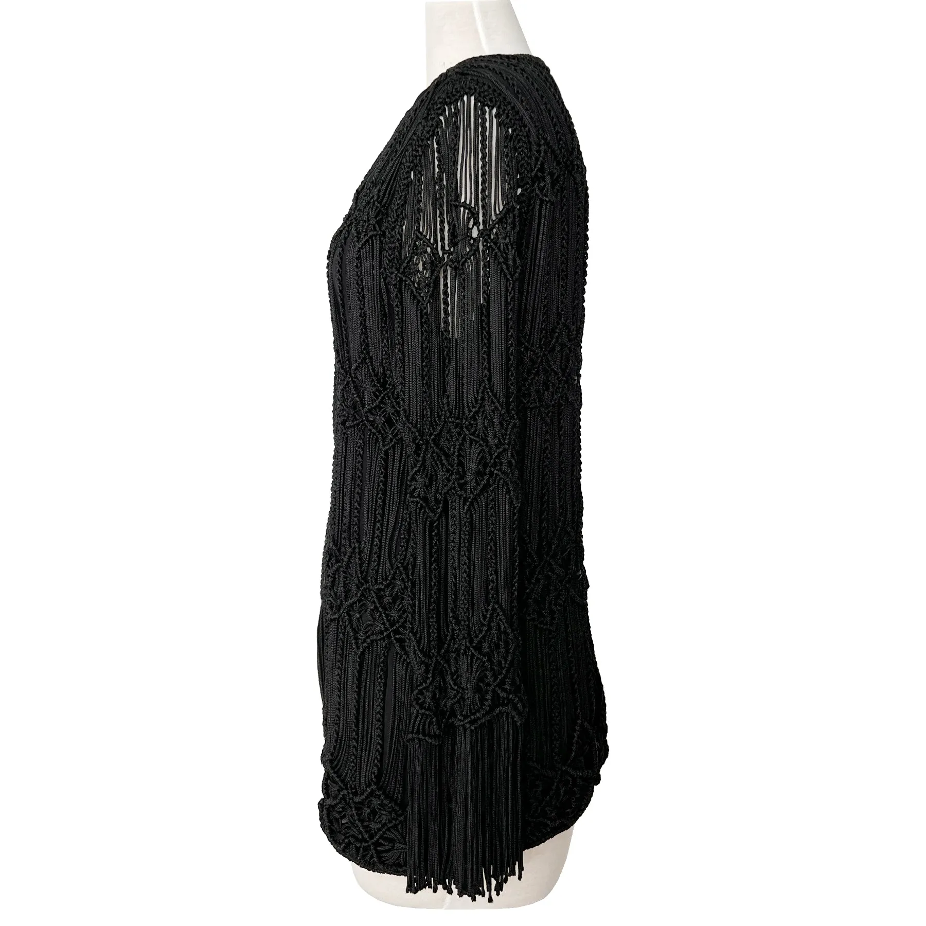 Giorgio Armani Jacket Black Crochet Macrame Fringe Blazer Jacket Size US 8