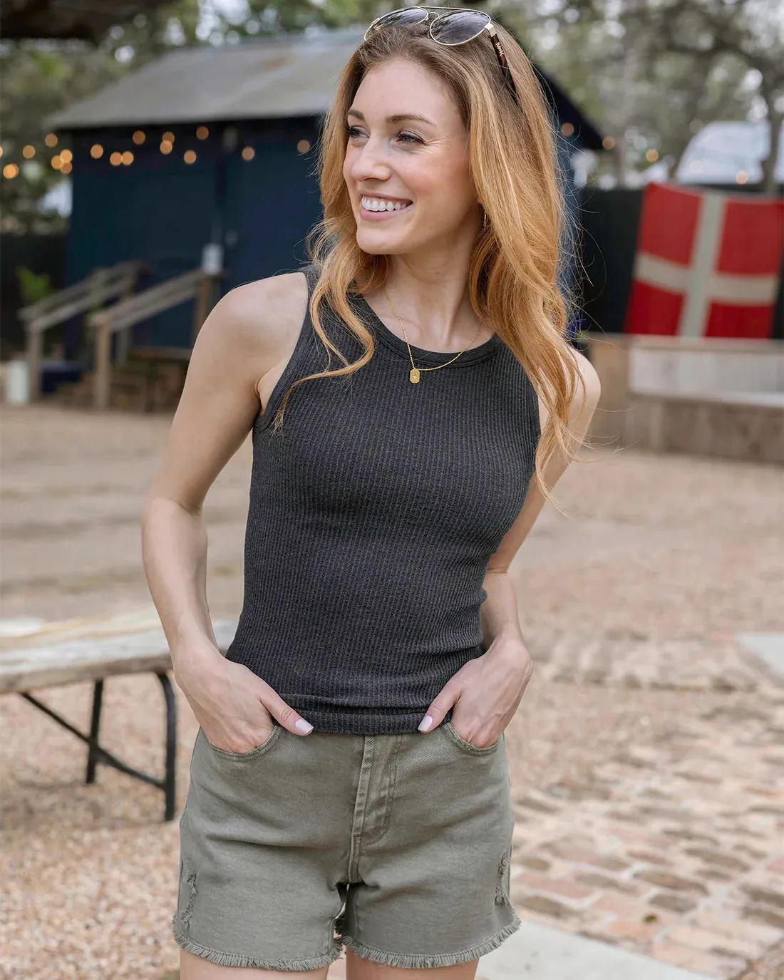 Grace & Lace High Neck Brami Tank - Heathered Charcoal