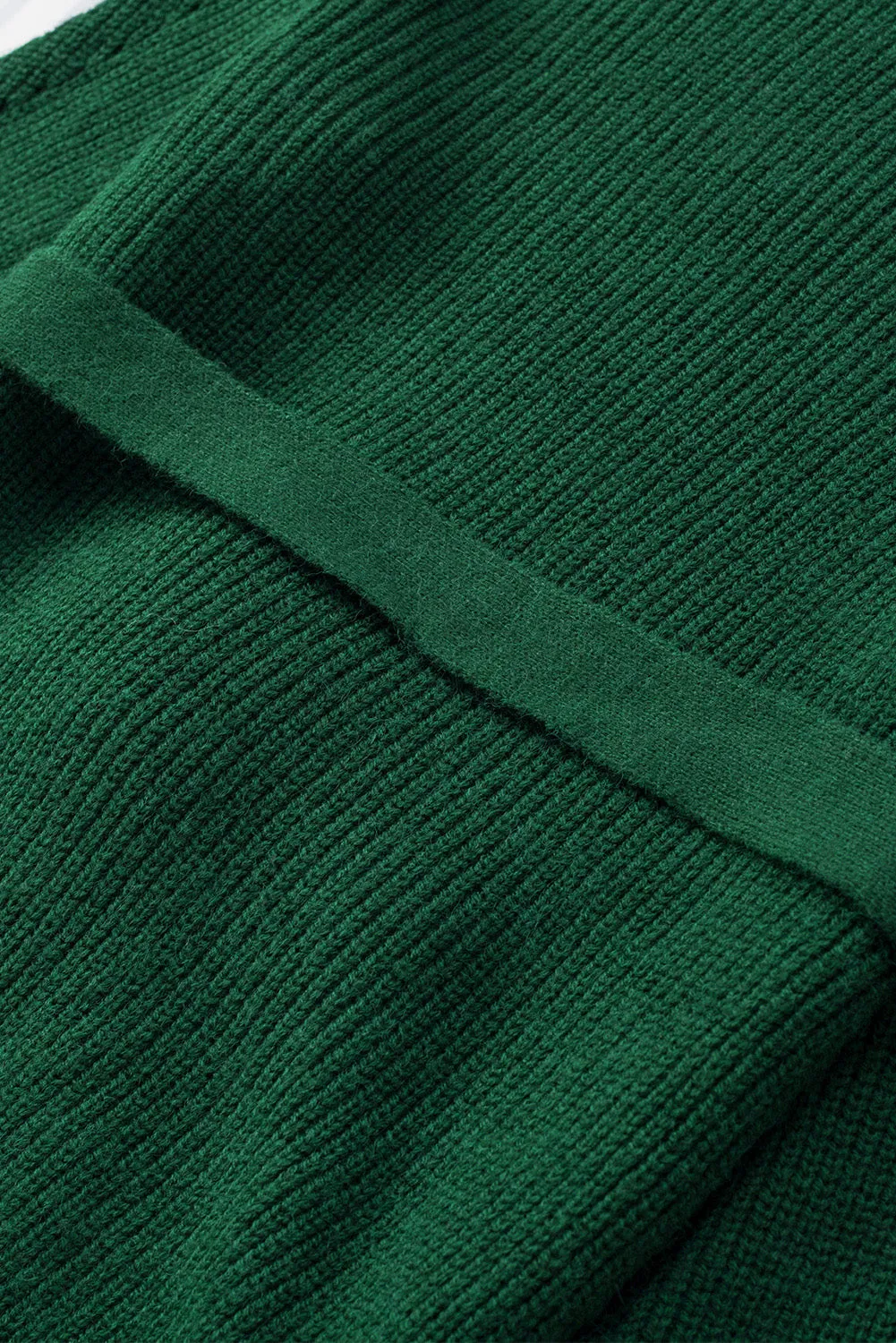 Green Ribbed High Neck Hollowed Sleeve Belted Sweater