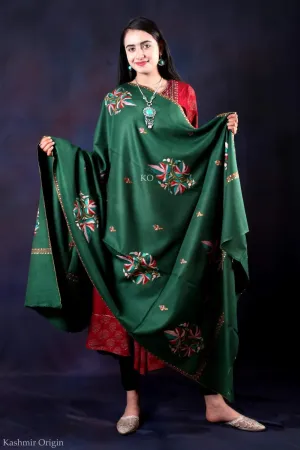 Green Sozni Embroidered Handwooven Pashmina shawl