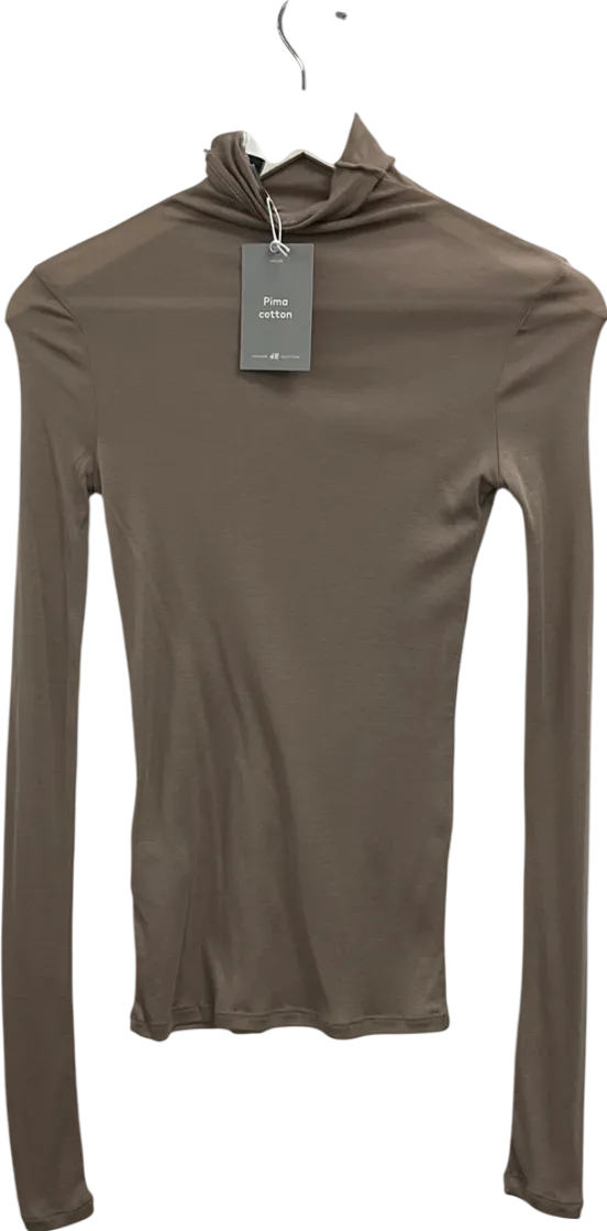 H&M Beige Pima Cotton High Neck Top UK XS