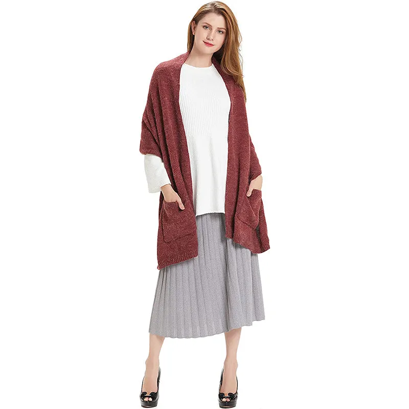 HANERDUN Women Warm Pashmina Shawl Wrap Winter Soft Cashmere Scarf with Pockets