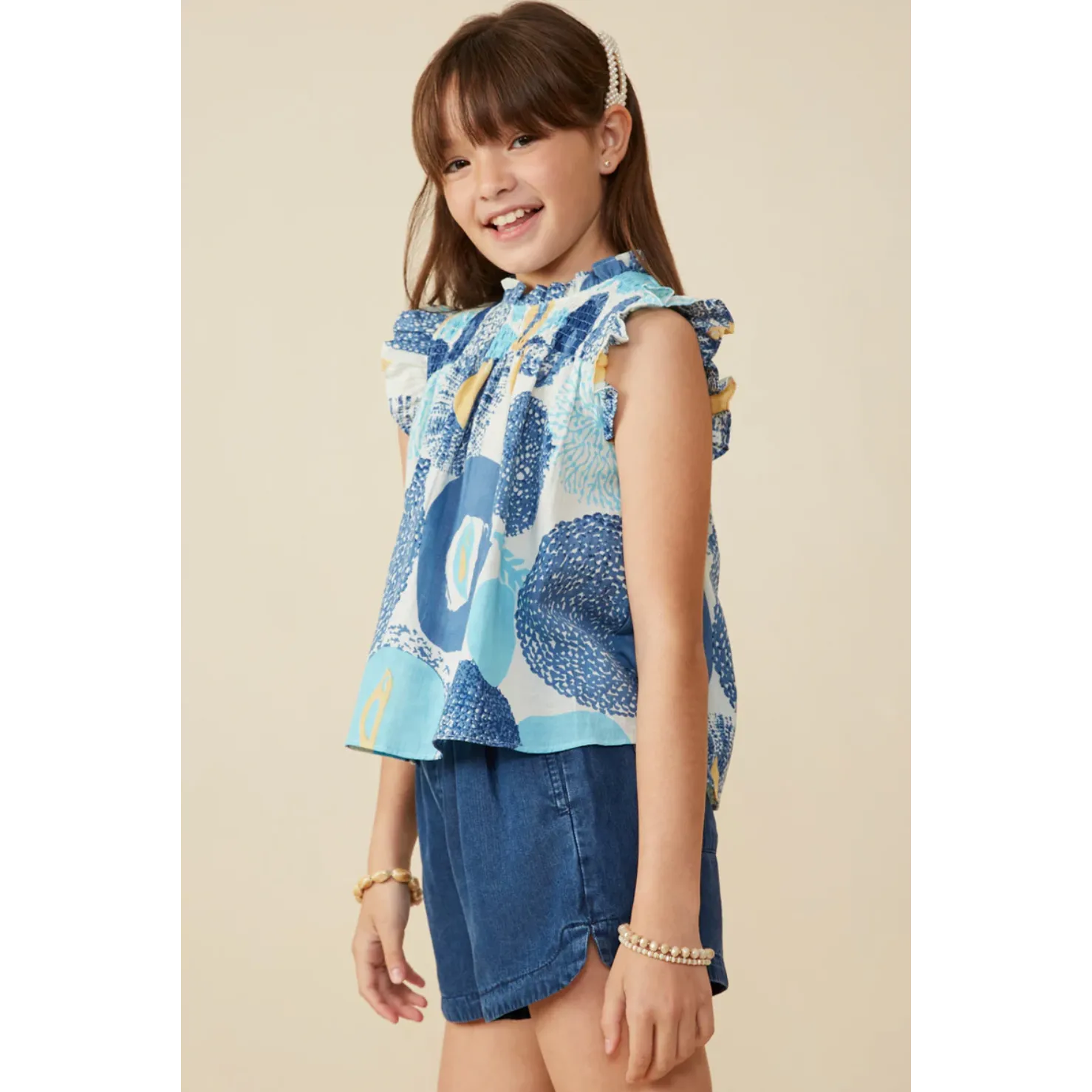Hayden Girls Abstract Smocked Cotton Linen Tank