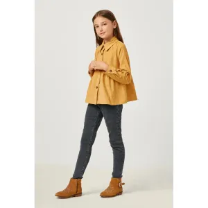 Hayden Girls Mustard Corduroy Button Up Peplum Shirt