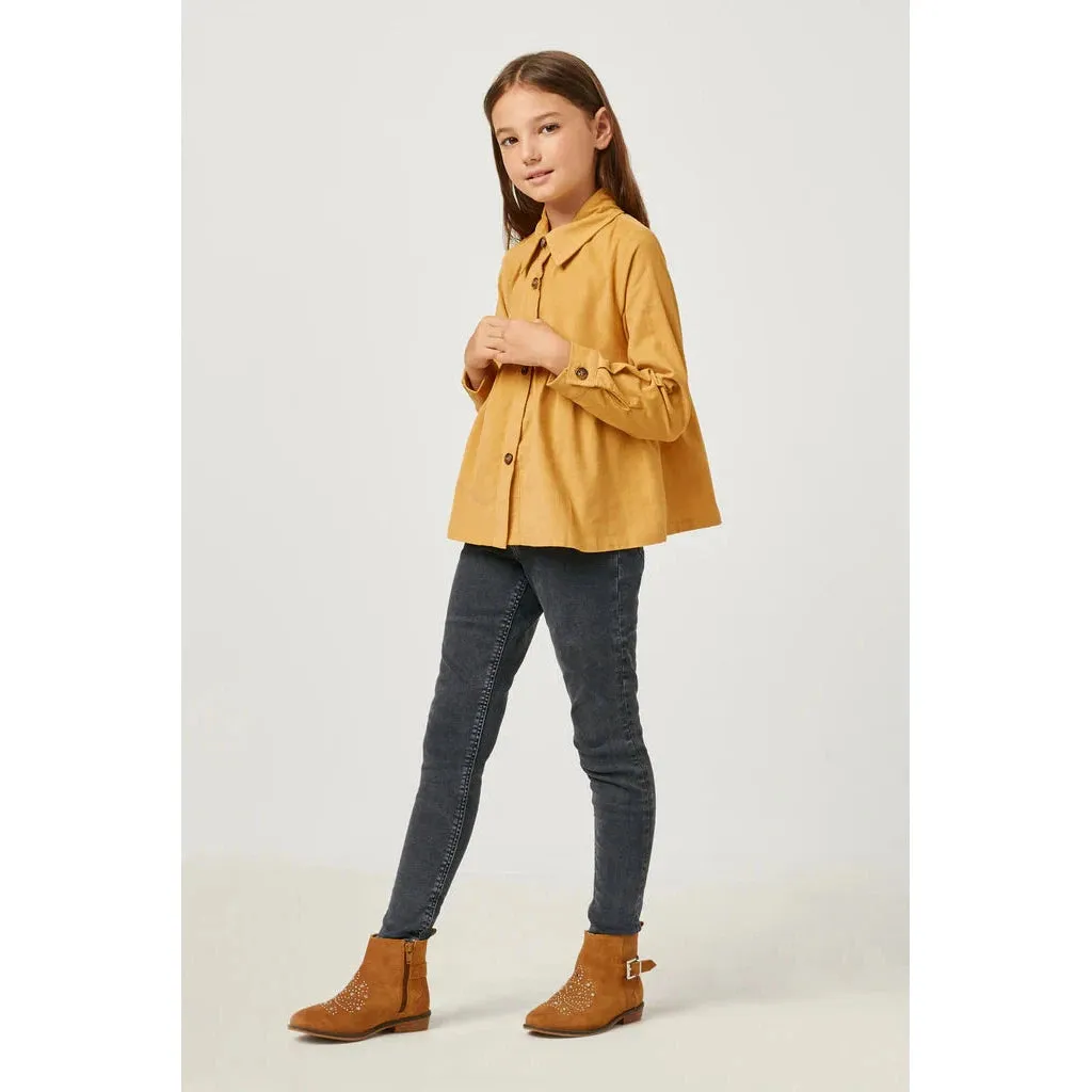 Hayden Girls Mustard Corduroy Button Up Peplum Shirt