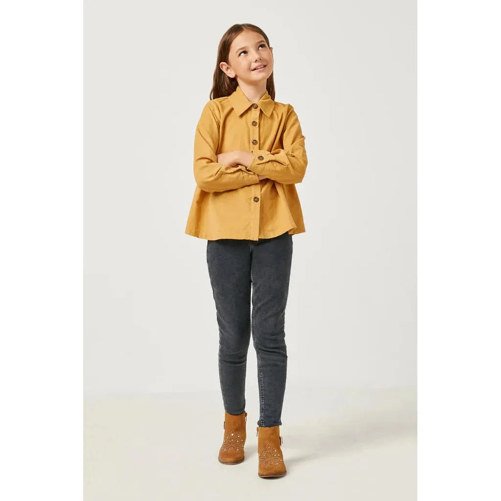 Hayden Girls Mustard Corduroy Button Up Peplum Shirt