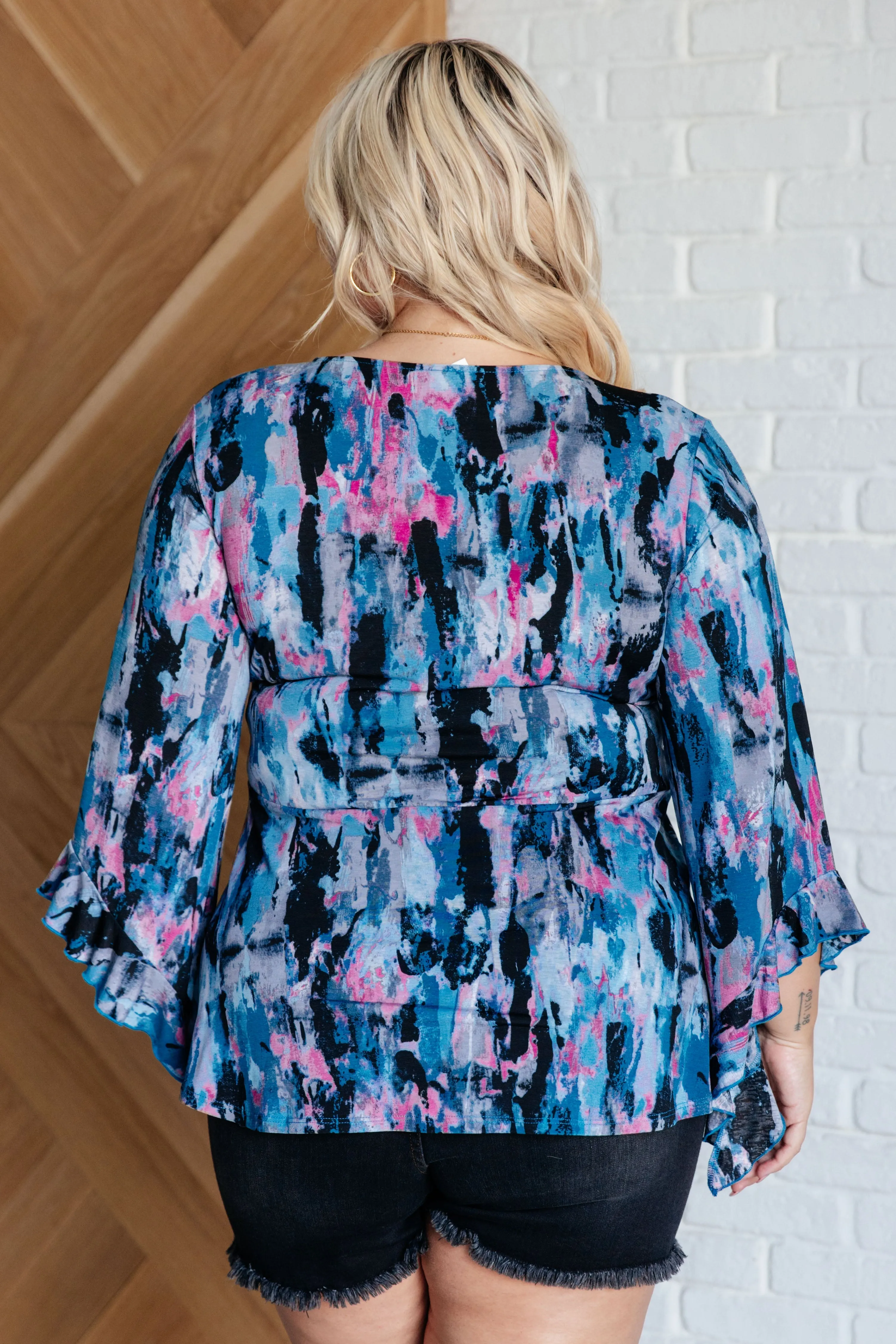 Hazel Blues® |  Have it All Angel Sleeve Top in Abstract Magenta