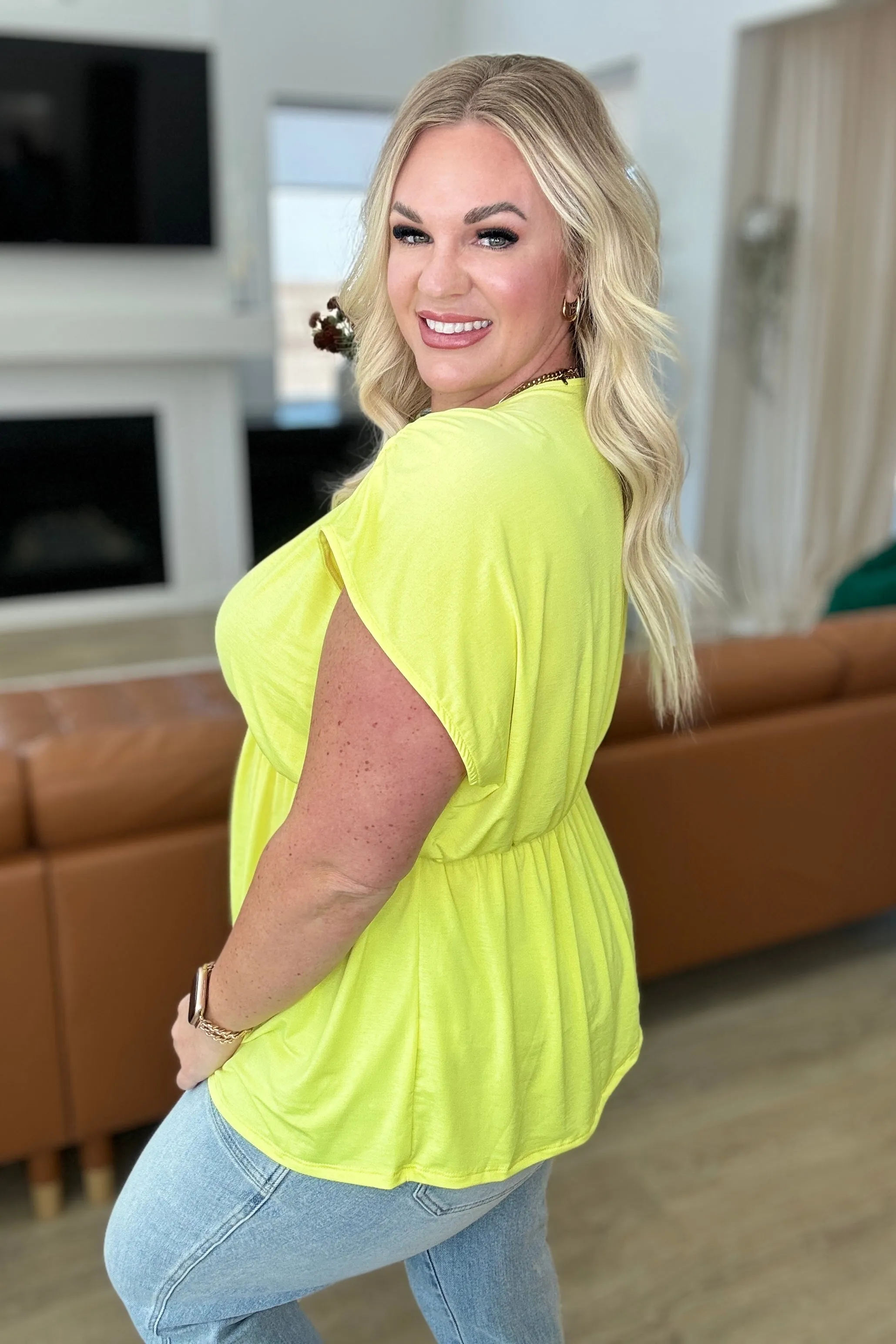 Hazel Blues® |  Rhea Peplum Top in Neon Yellow