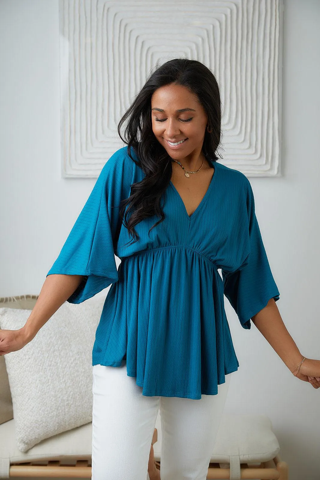 Hazel Blues® |  Storied Moments Draped Peplum Top in Teal