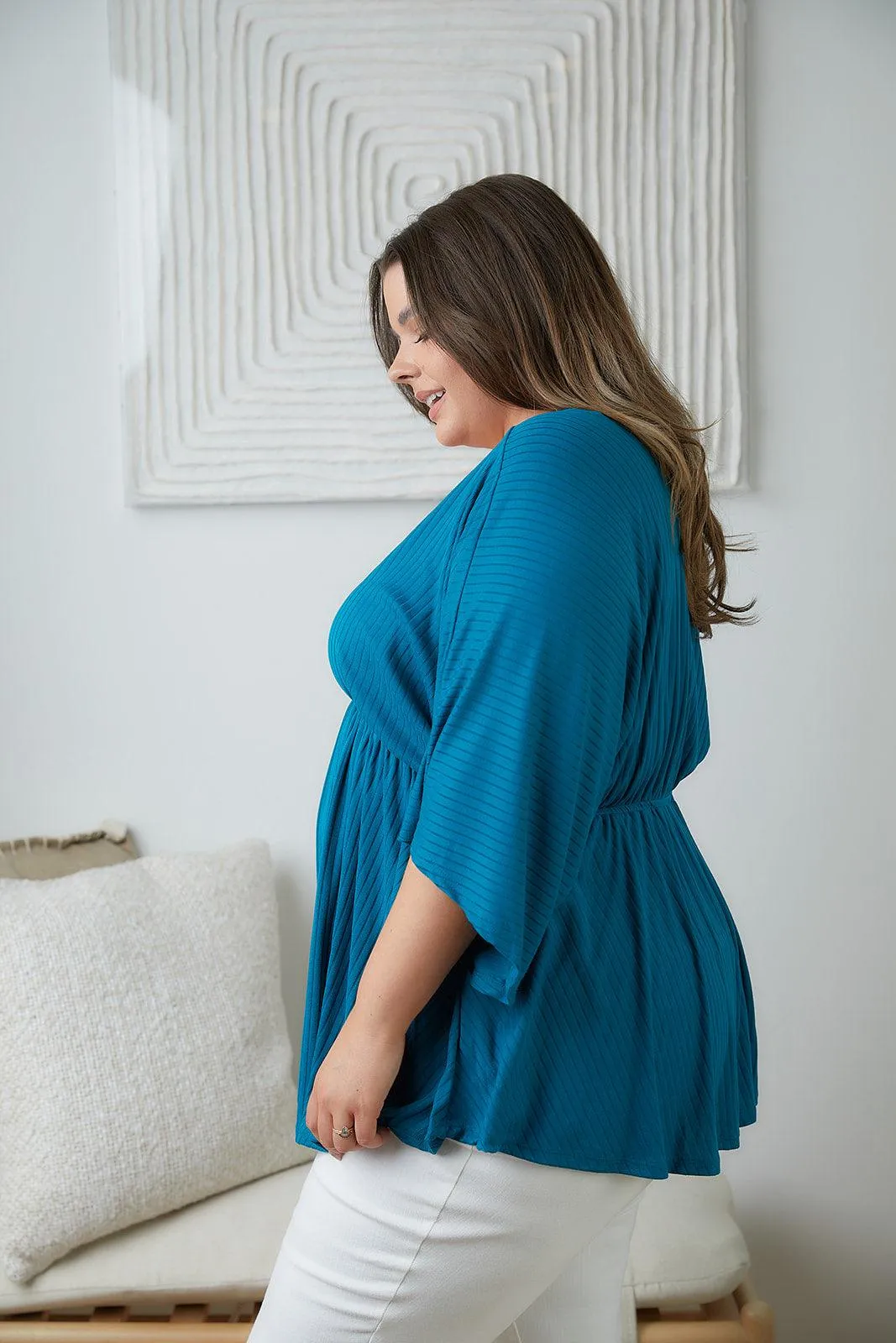 Hazel Blues® |  Storied Moments Draped Peplum Top in Teal