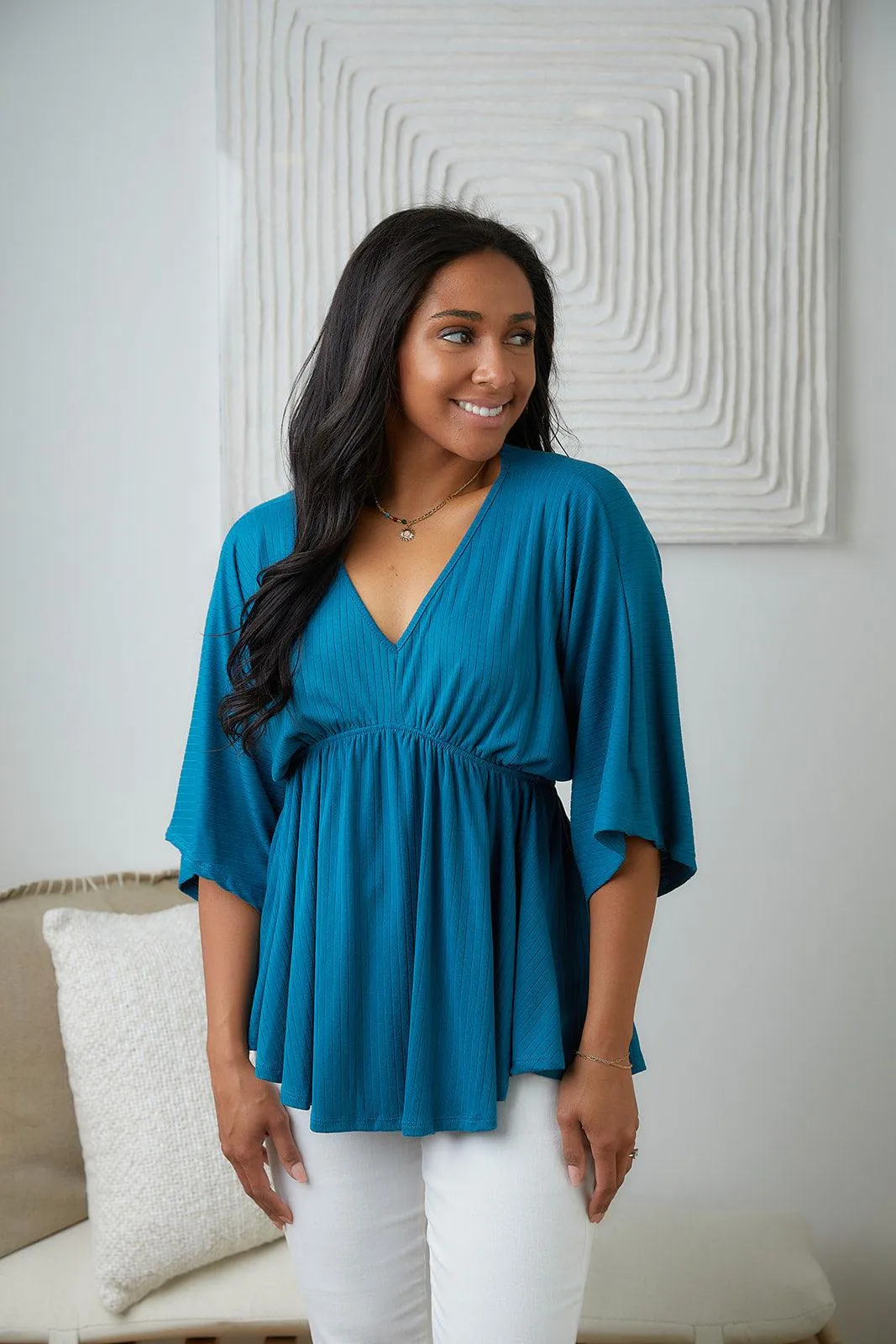 Hazel Blues® |  Storied Moments Draped Peplum Top in Teal