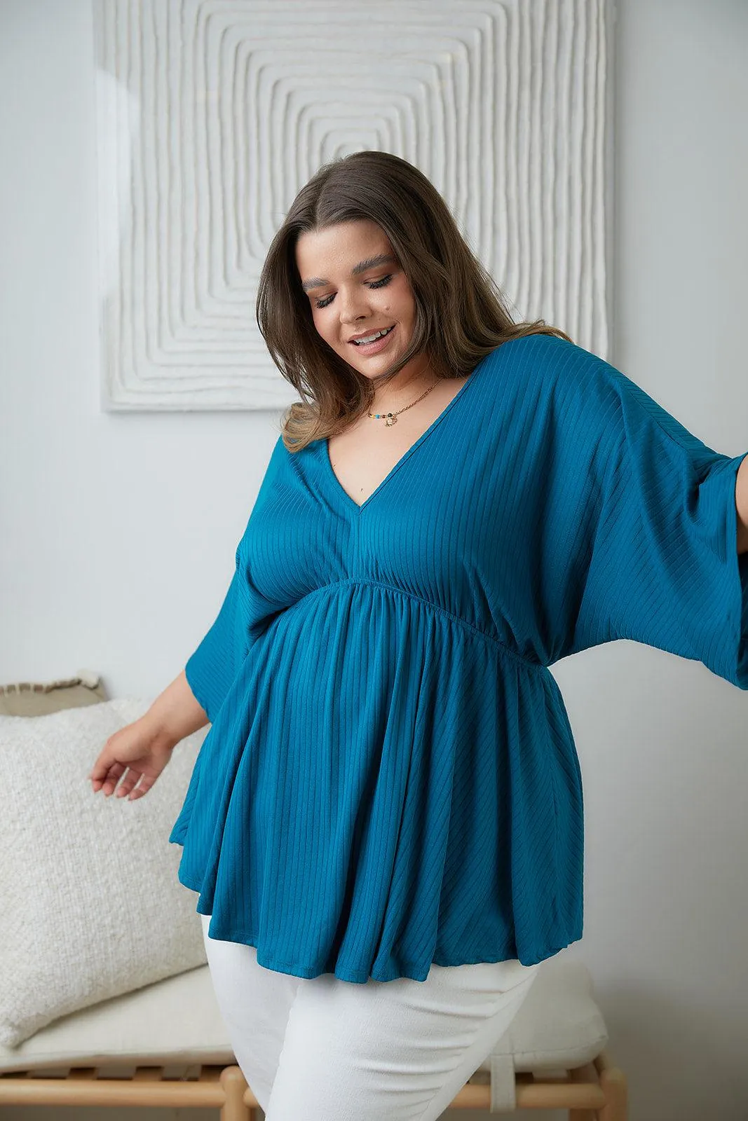 Hazel Blues® |  Storied Moments Draped Peplum Top in Teal