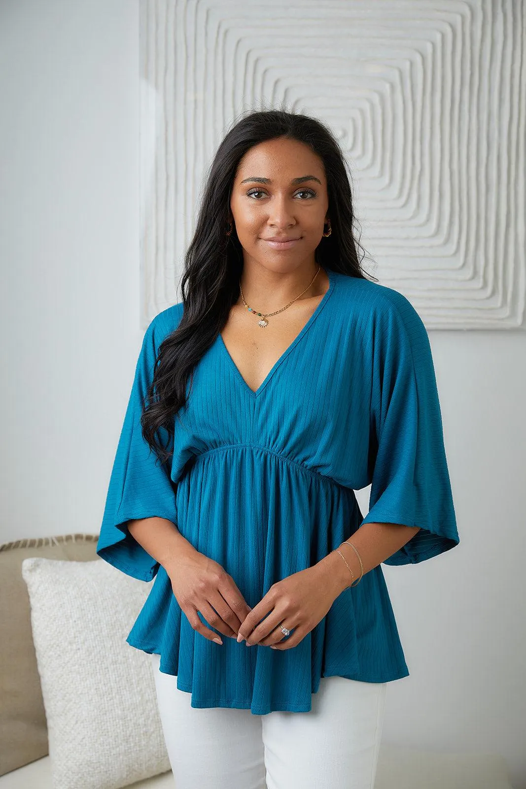Hazel Blues® |  Storied Moments Draped Peplum Top in Teal
