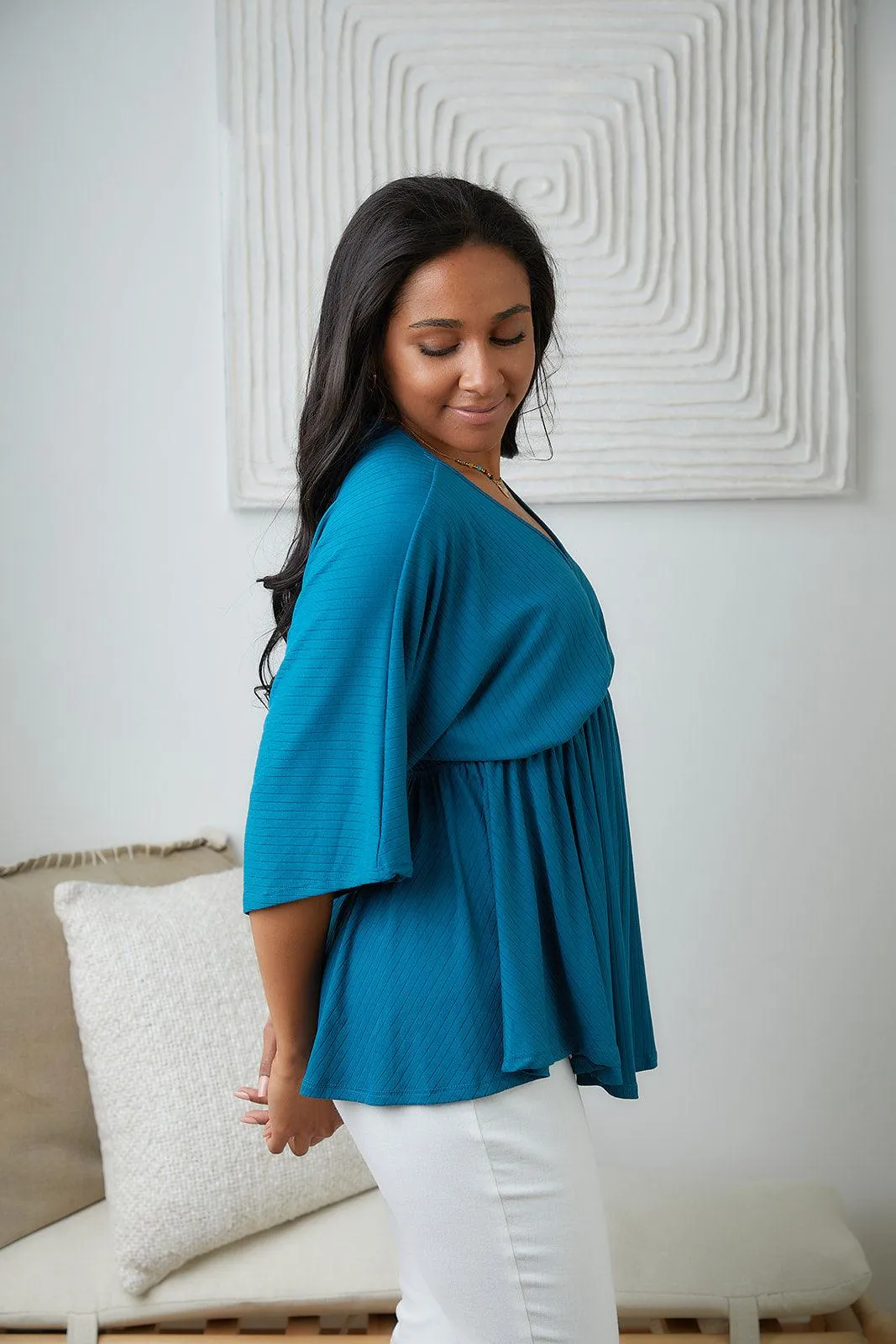 Hazel Blues® |  Storied Moments Draped Peplum Top in Teal
