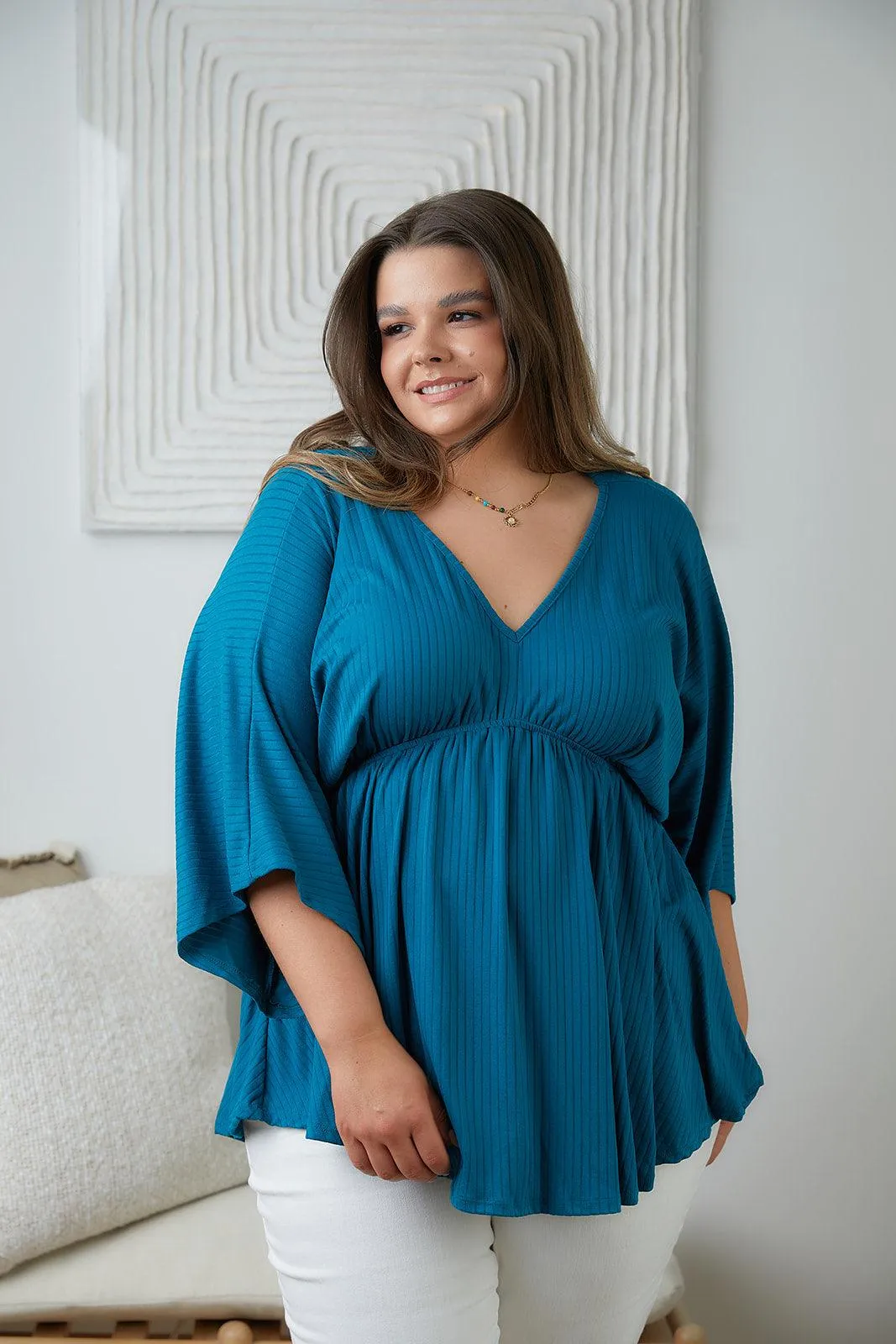Hazel Blues® |  Storied Moments Draped Peplum Top in Teal