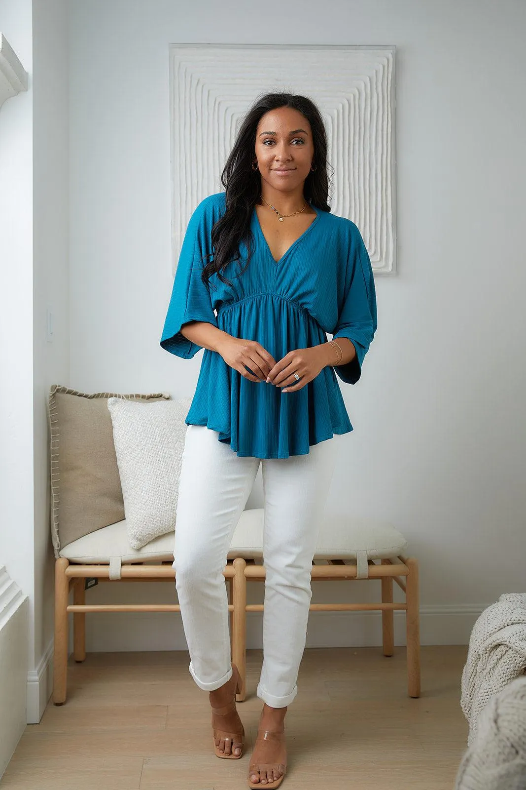 Hazel Blues® |  Storied Moments Draped Peplum Top in Teal