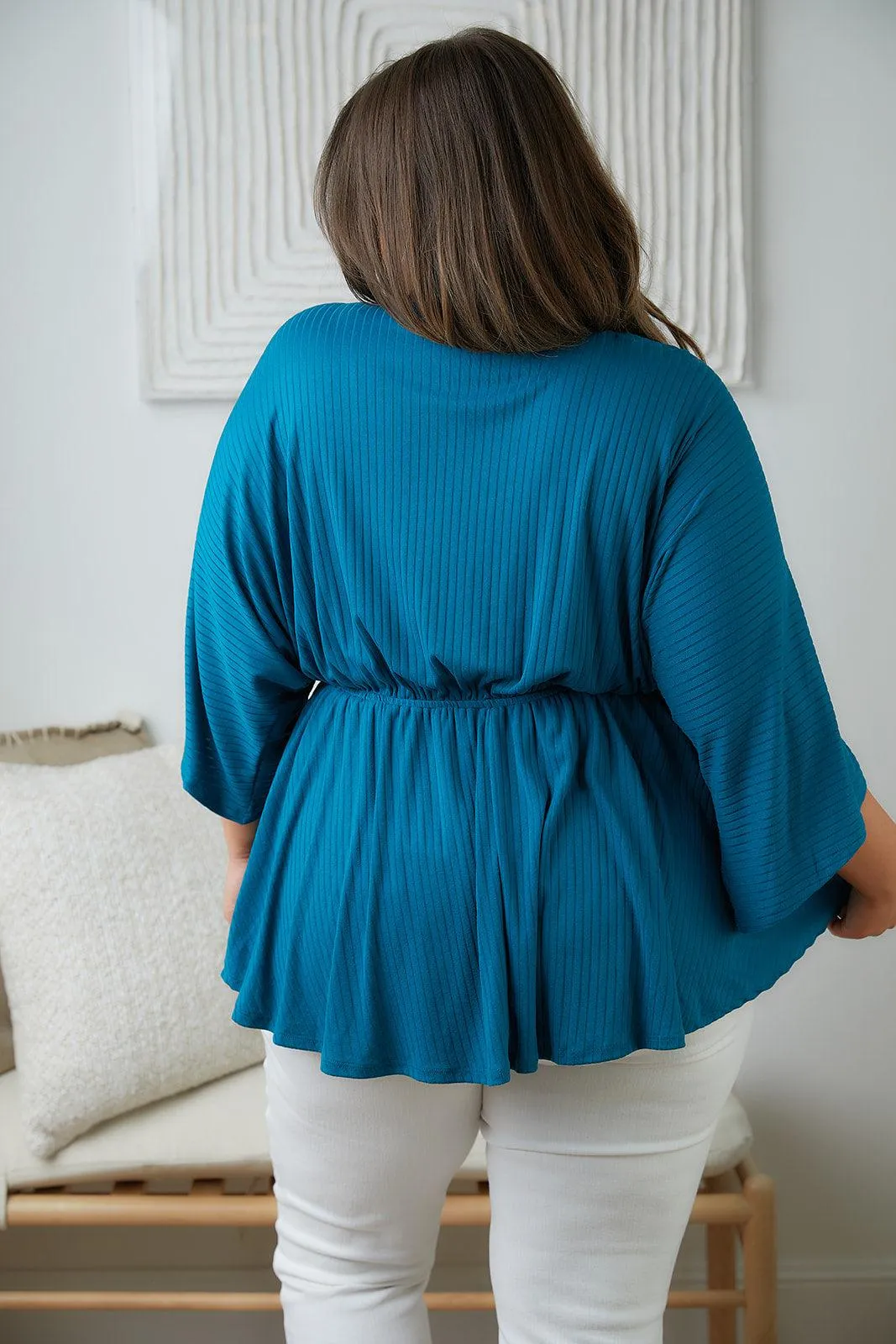 Hazel Blues® |  Storied Moments Draped Peplum Top in Teal