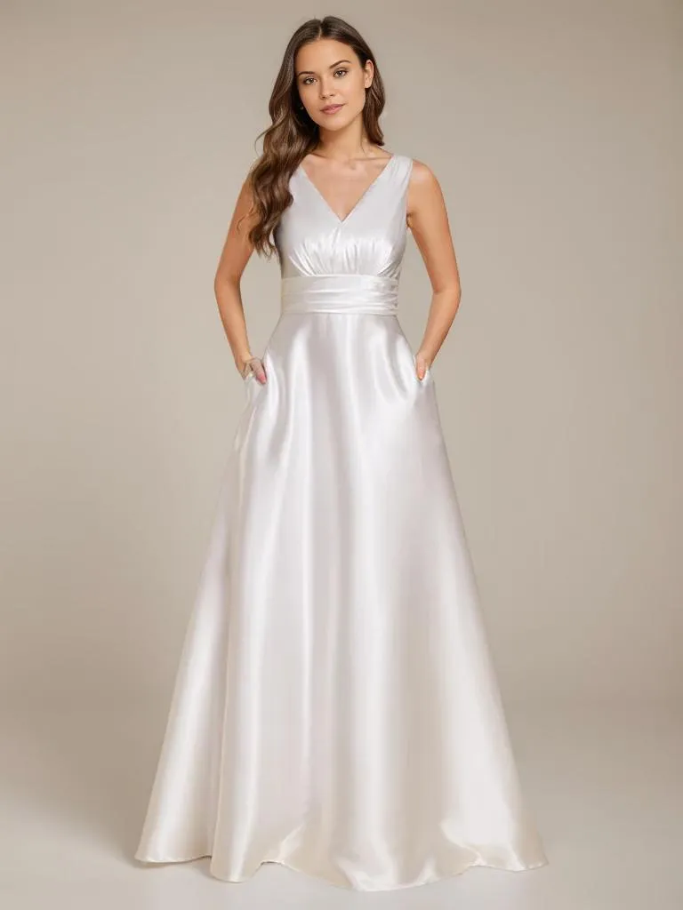 Heidi A line satin Ivory wedding gown with pockets Express NZ wide