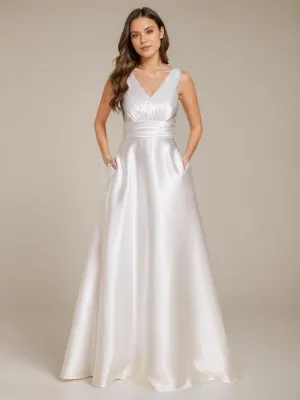 Heidi A line satin Ivory wedding gown with pockets