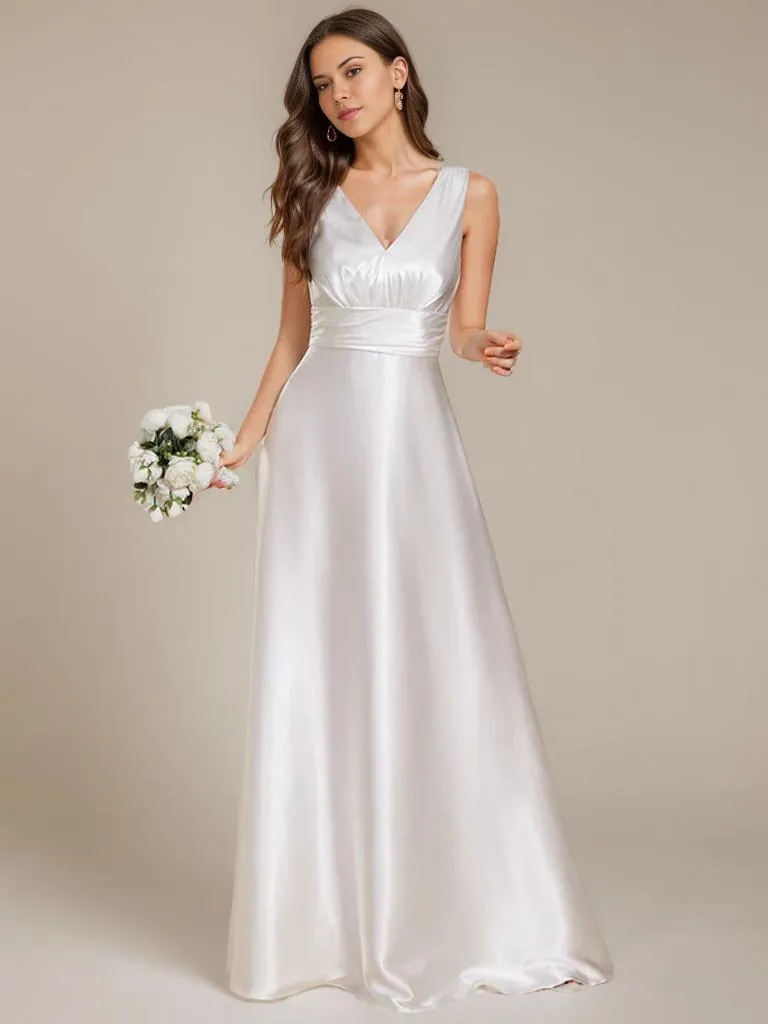 Heidi A line satin Ivory wedding gown with pockets