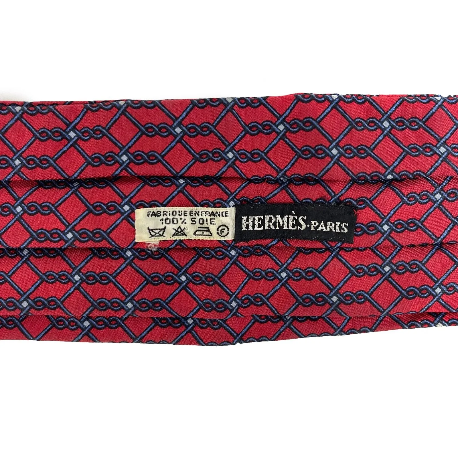 Hermes - Excellent - Burgundy Blue Chainlink Ascot Cravat - Burgundy, Blue - OS