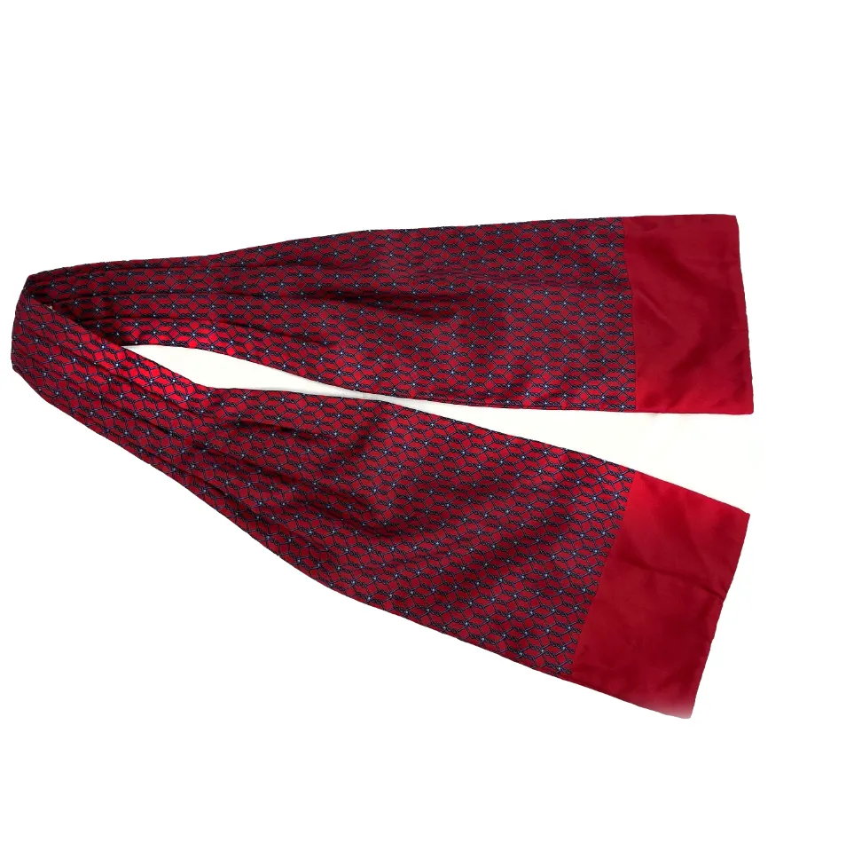 Hermes - Excellent - Burgundy Blue Chainlink Ascot Cravat - Burgundy, Blue - OS