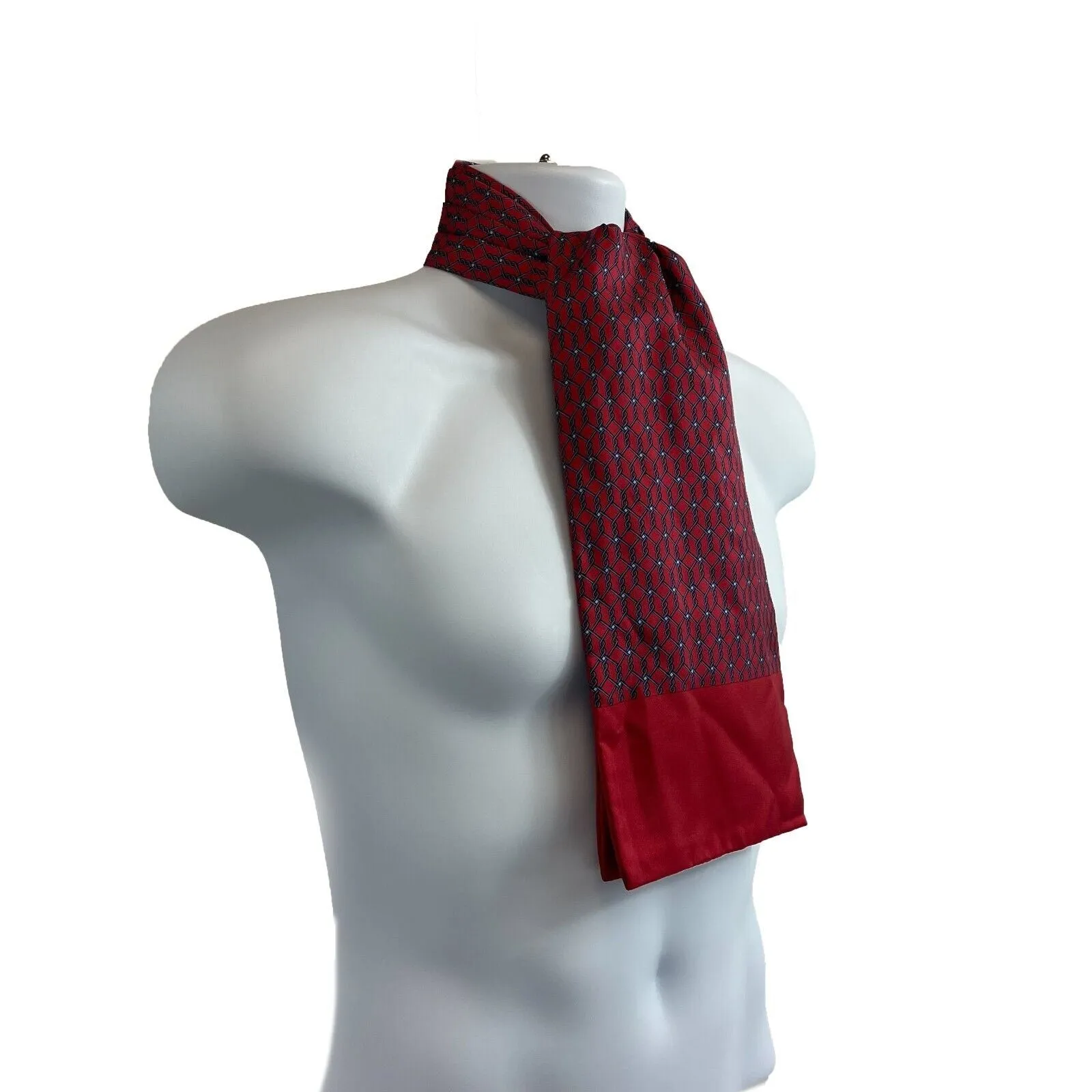 Hermes - Excellent - Burgundy Blue Chainlink Ascot Cravat - Burgundy, Blue - OS