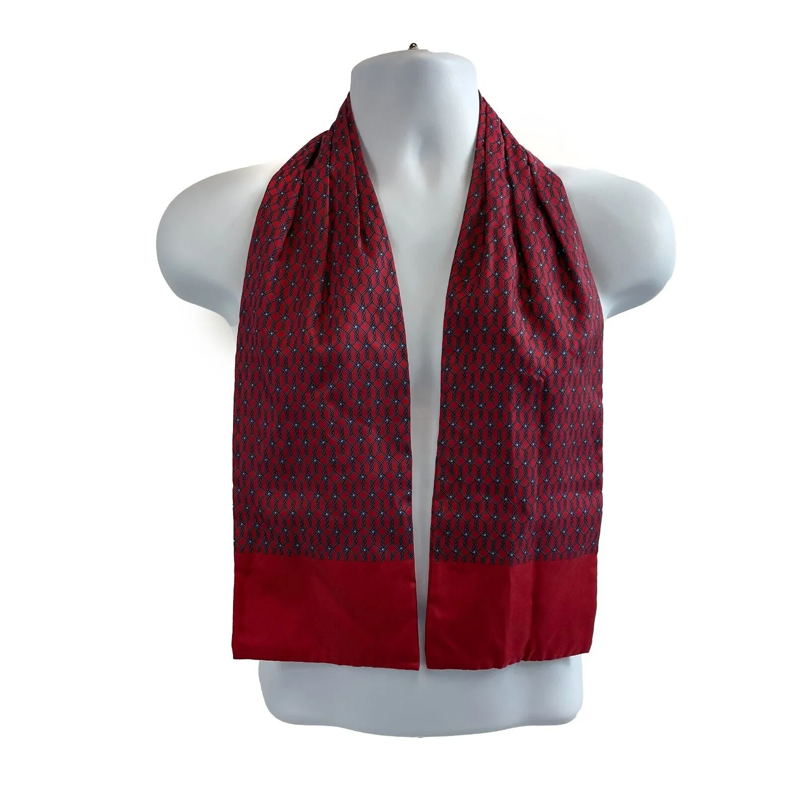 Hermes - Excellent - Burgundy Blue Chainlink Ascot Cravat - Burgundy, Blue - OS