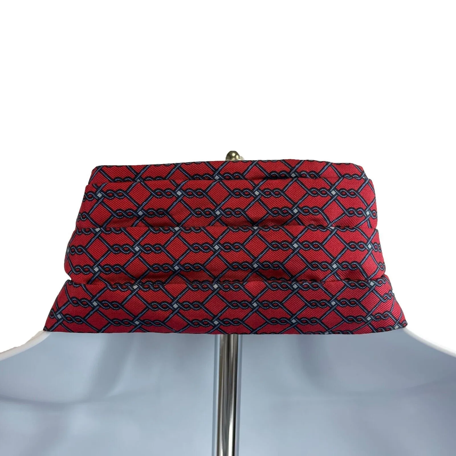 Hermes - Excellent - Burgundy Blue Chainlink Ascot Cravat - Burgundy, Blue - OS