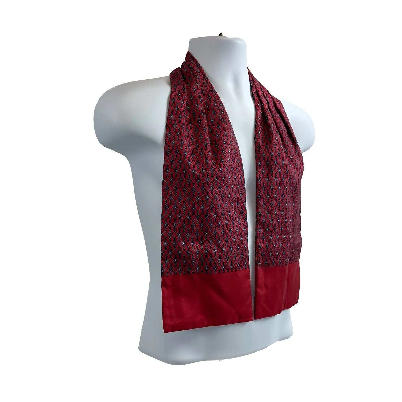 Hermes - Excellent - Burgundy Blue Chainlink Ascot Cravat - Burgundy, Blue - OS