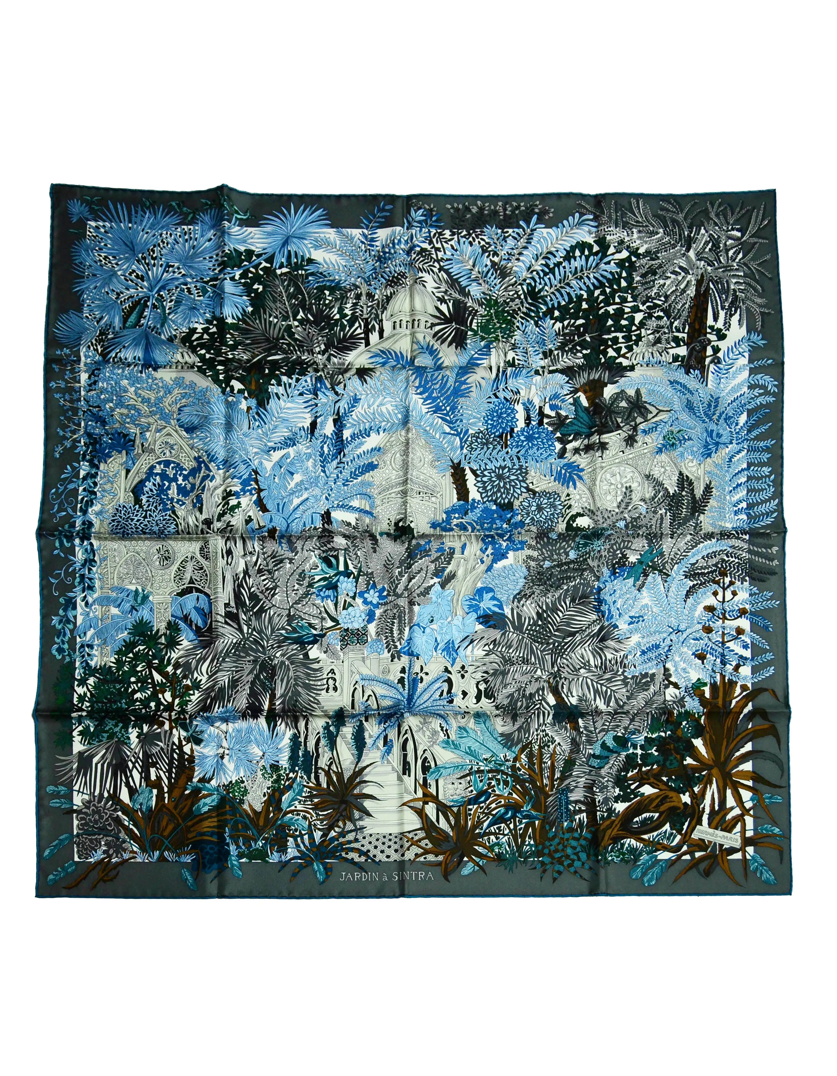 Hermes Gris/Bleu Glacier/Vert Jardin a Sintra 90cm Silk Scarf