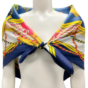 Hermes Navy Blue / Yellow Multi Grande Tenue Print Square Silk Twill Scarf