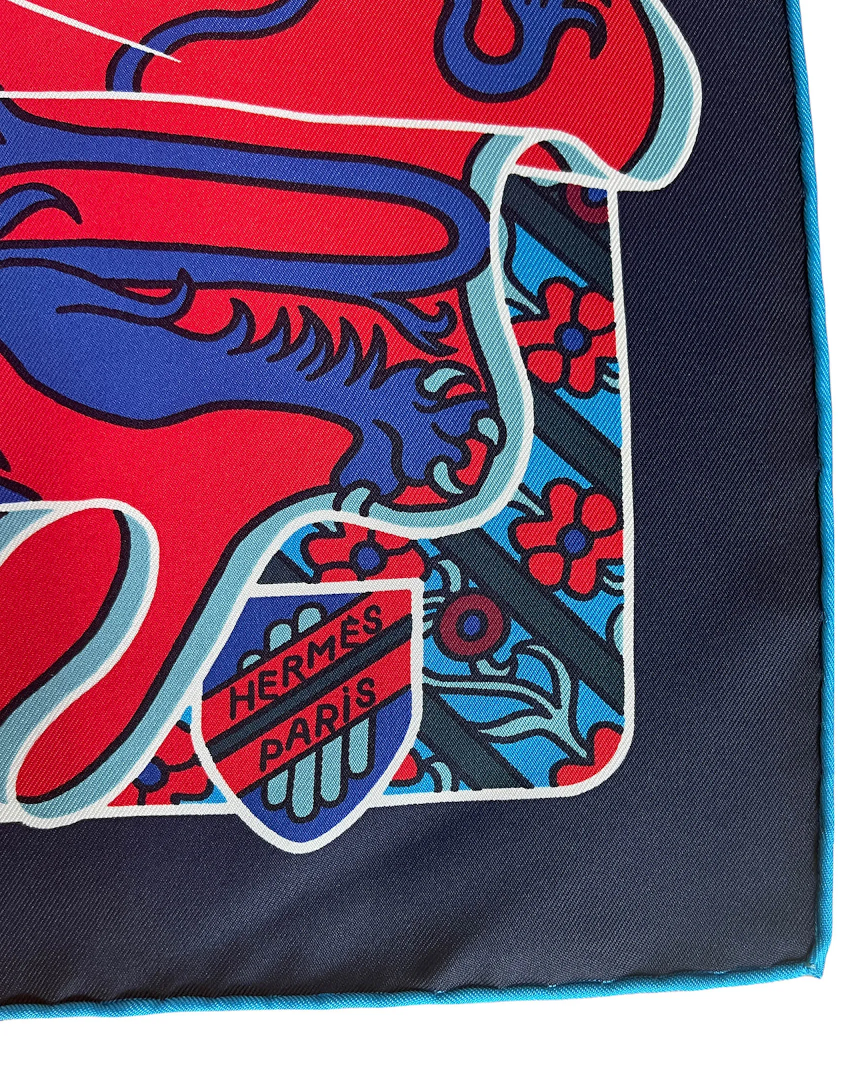 Hermes NEW Blue/Red Duels Oniriques 90cm Silk Scarf