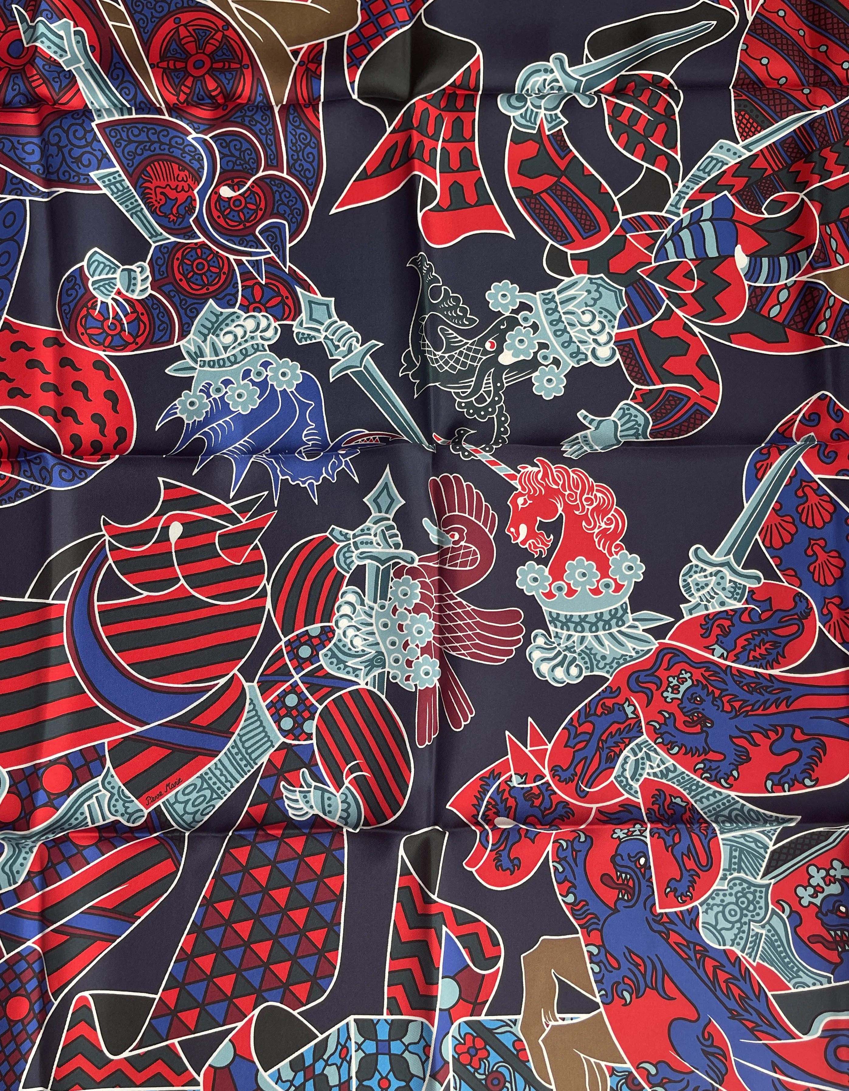 Hermes NEW Blue/Red Duels Oniriques 90cm Silk Scarf