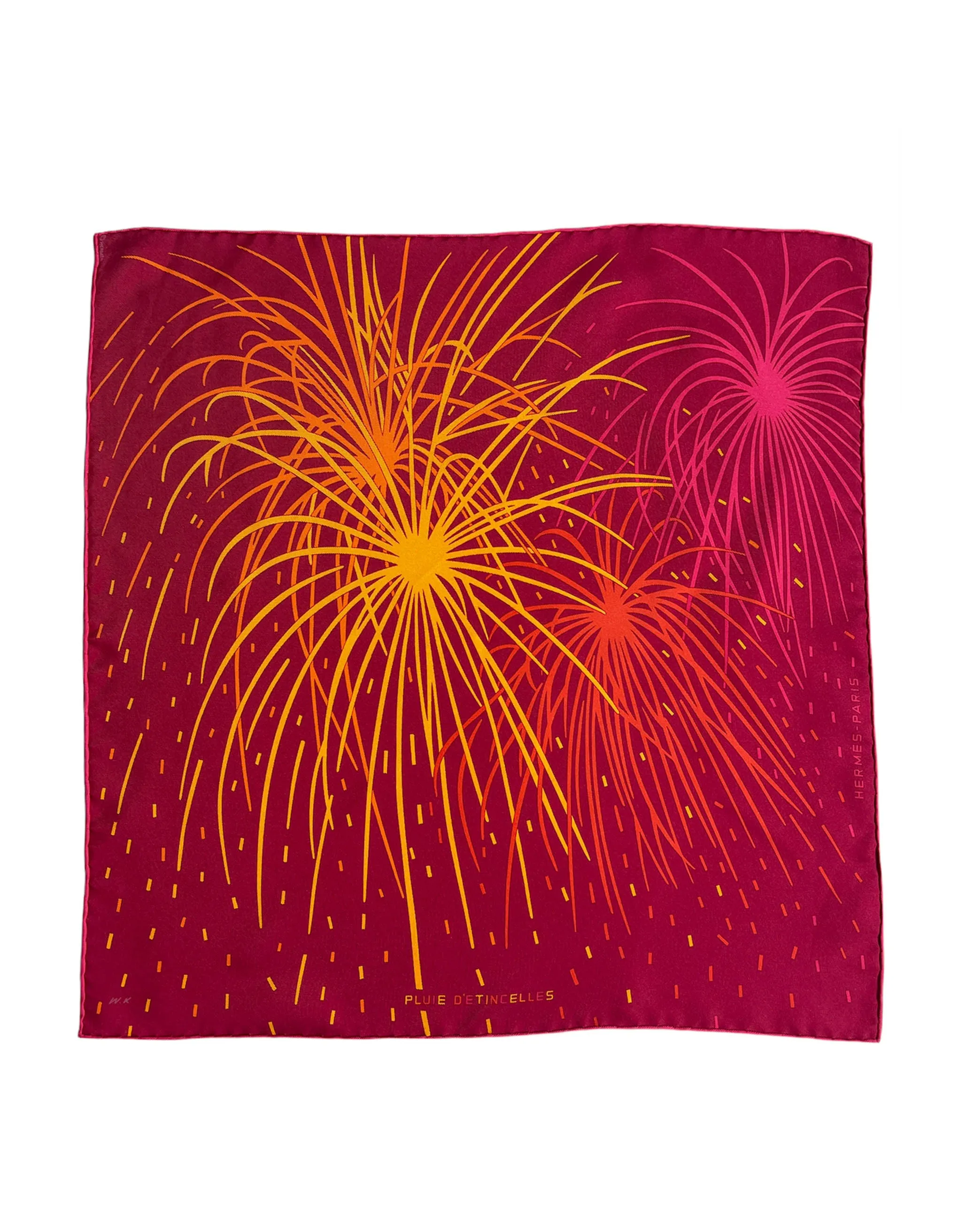 Hermes Pink Silk Pluie D'Etincelles Pocket Square