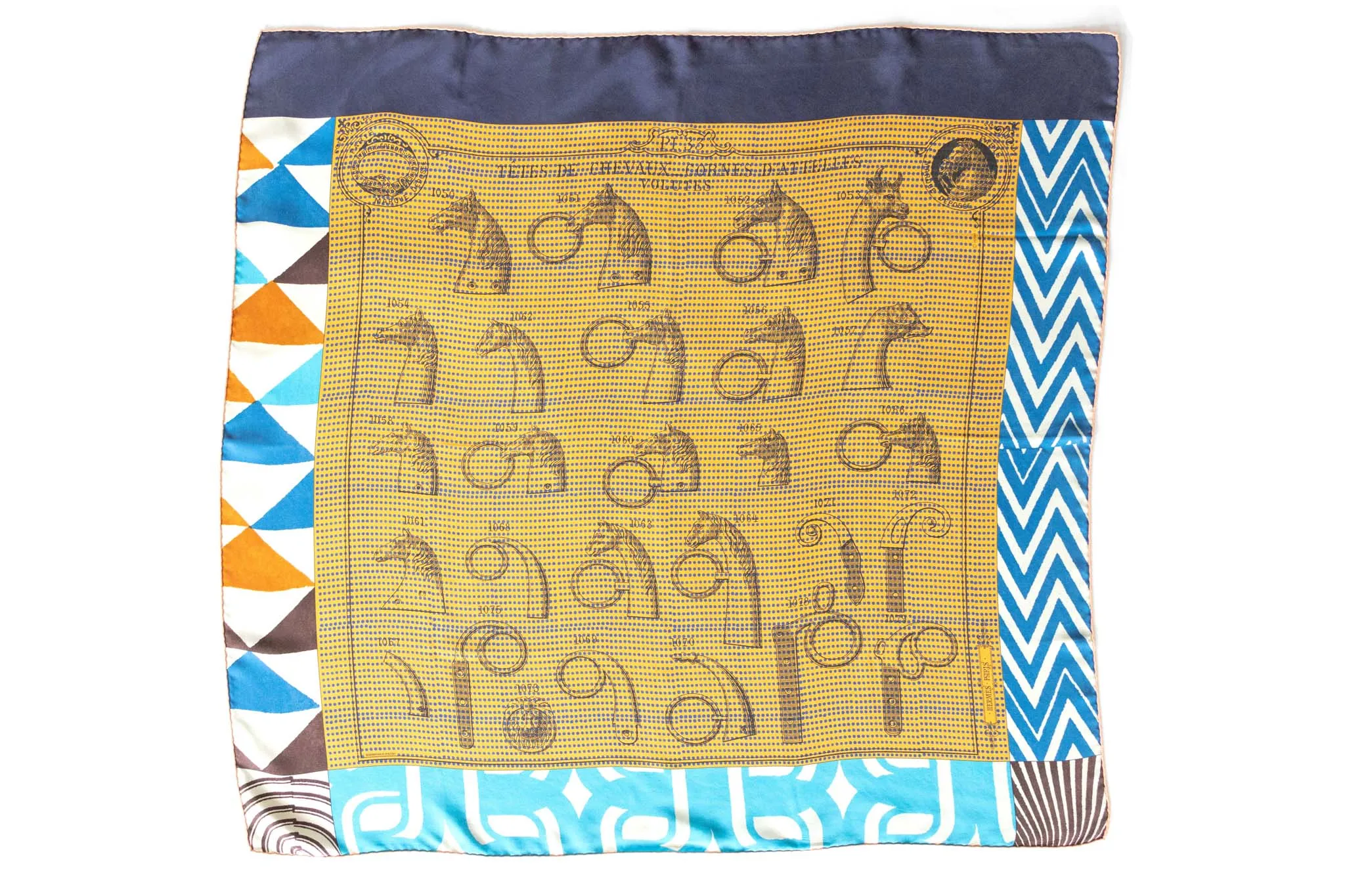 Hermes Tetes De Chevaux Cornes d'Attelles Silk Scarf