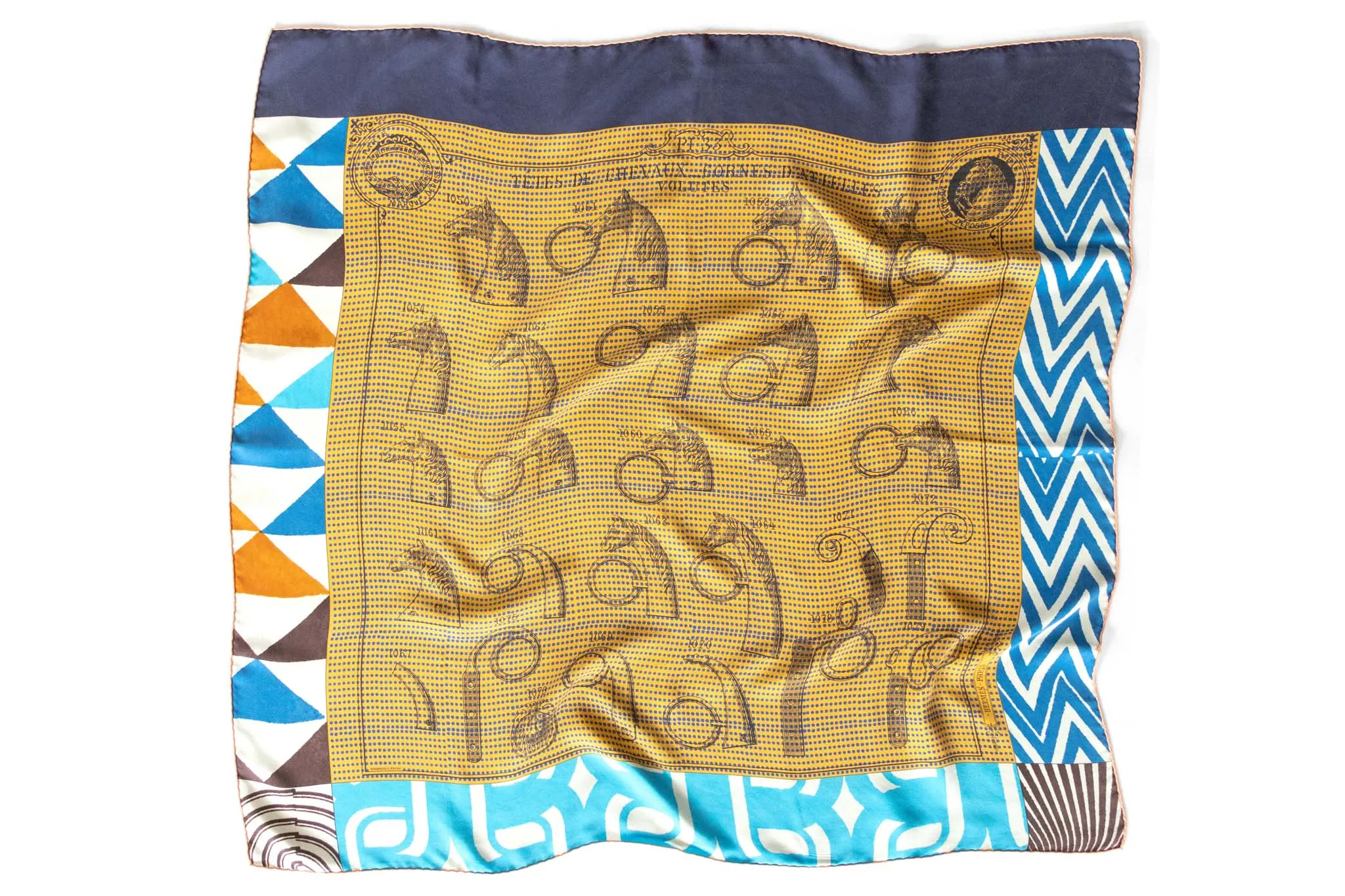 Hermes Tetes De Chevaux Cornes d'Attelles Silk Scarf